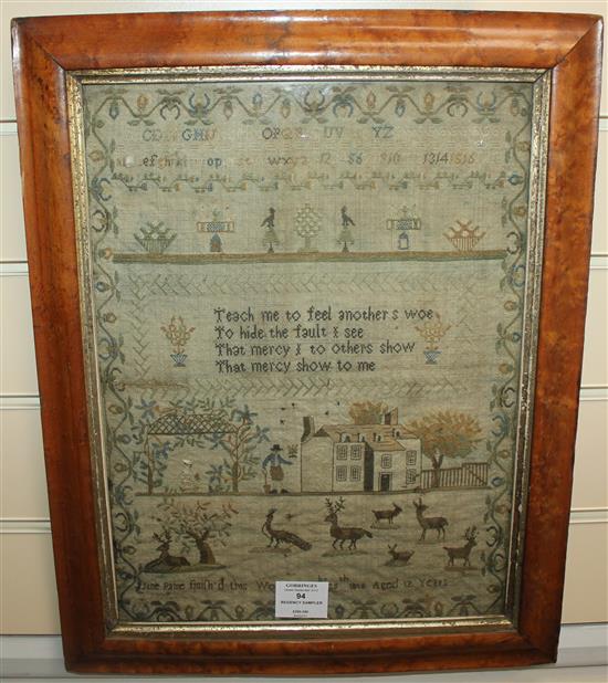 A Regency needlework sampler, overall 19.5 x 15.5in.